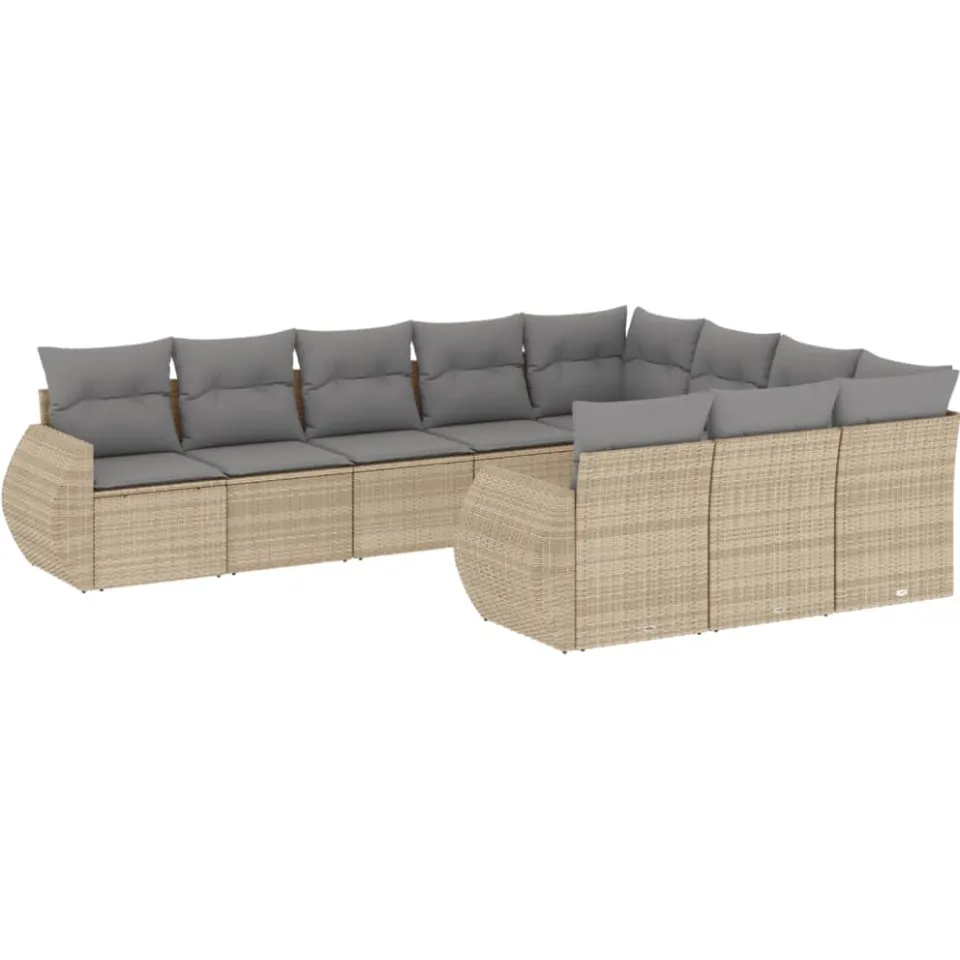 vidaXL 10-delige Loungeset met kussens poly rattan beige, foto 3