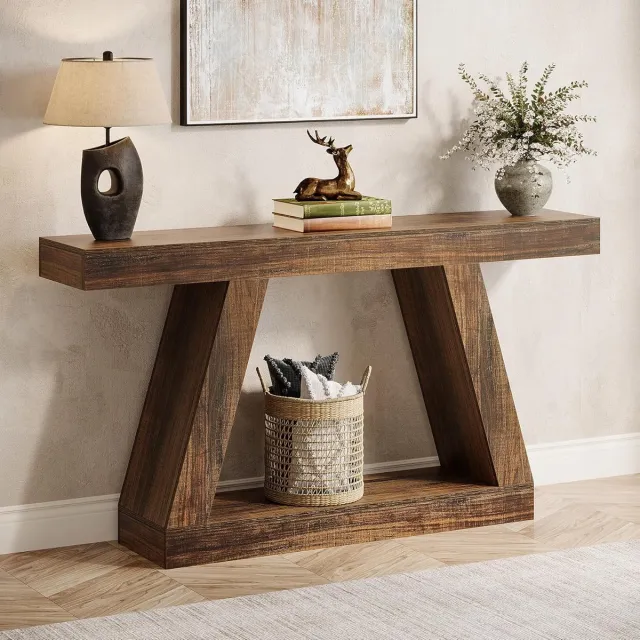 Tribesigns Consoletafel - Dressoirtafel - Industrieel - Bijzettafel - Hout/Metaal - Zwart/Bruin - 30 x 140 x 80 cm