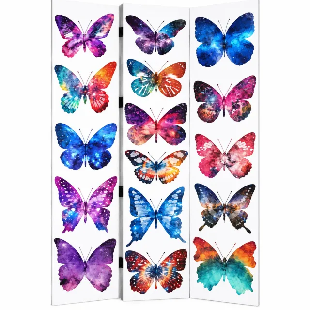 Fine Asianliving Kamerscherm Scheidingswand B120xH180cm 3 Panelen Vlinders Wit, Multicolour