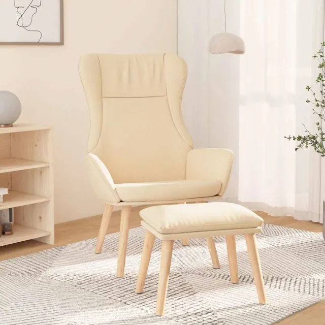 vidaXL Relaxstoel met voetenbank stof crèmekleurig