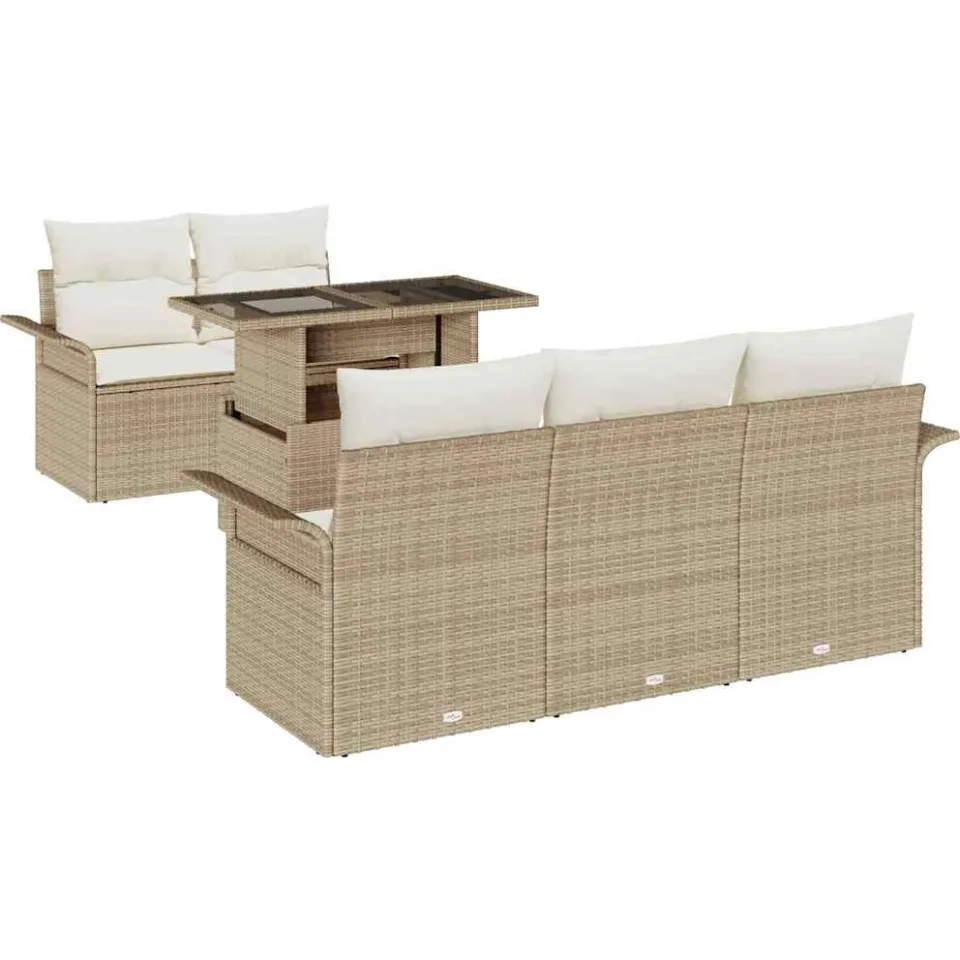 vidaXL Tuin Sofa Set 6 st Beige poly rattan, foto 4