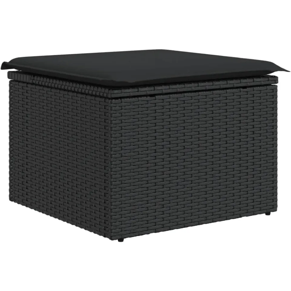 vidaXL Tuinkruk met kussen zwart 55x55x37 cm poly rattan