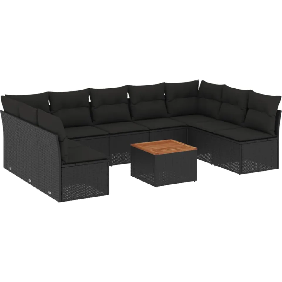 vidaXL 10-delige Loungeset met kussens poly rattan zwart, foto 3