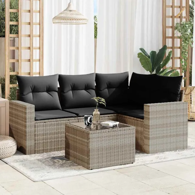 vidaXL 5-delige Loungeset met kussens poly rattan lichtgrijs grijs, foto 2