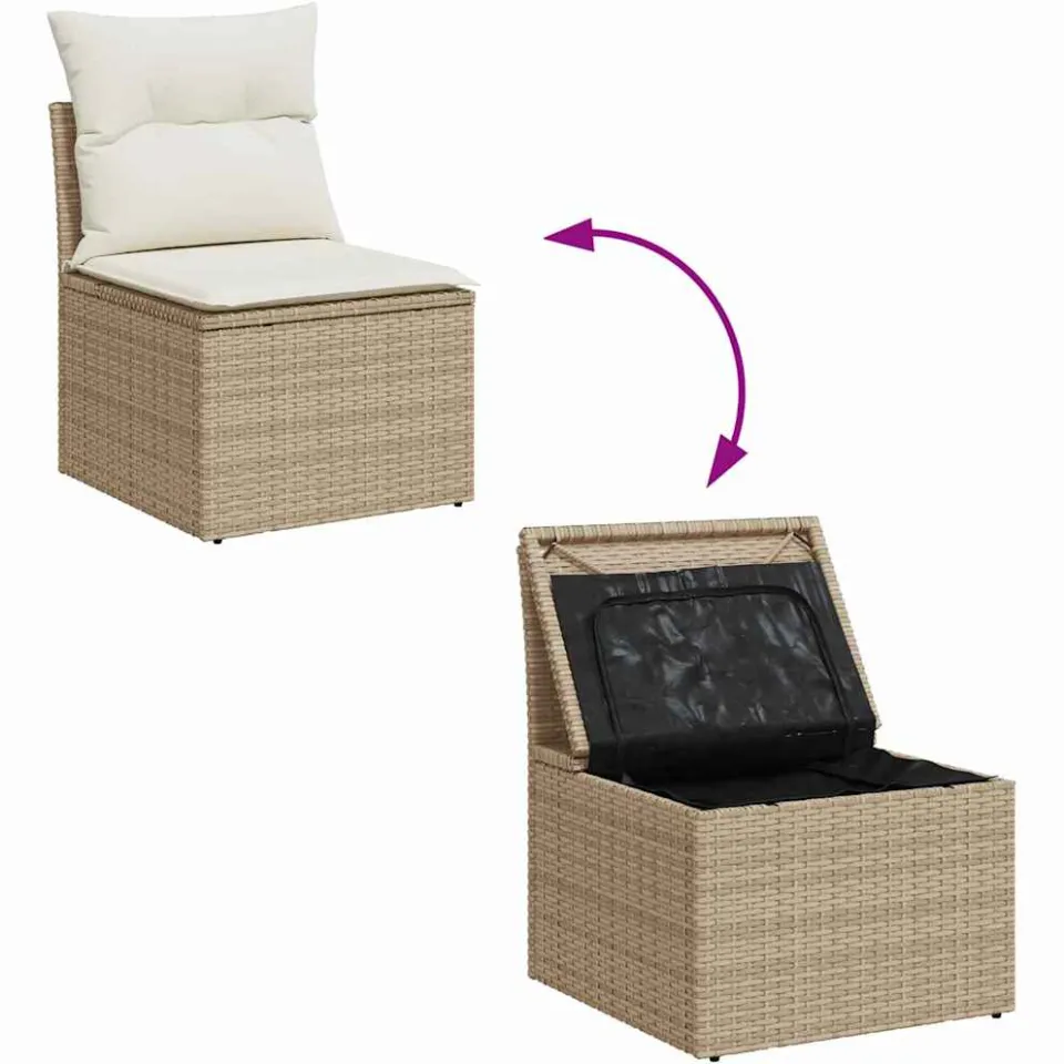 vidaXL Tuin Sofa Set 3 st Beige en wit Poly riet, foto 3