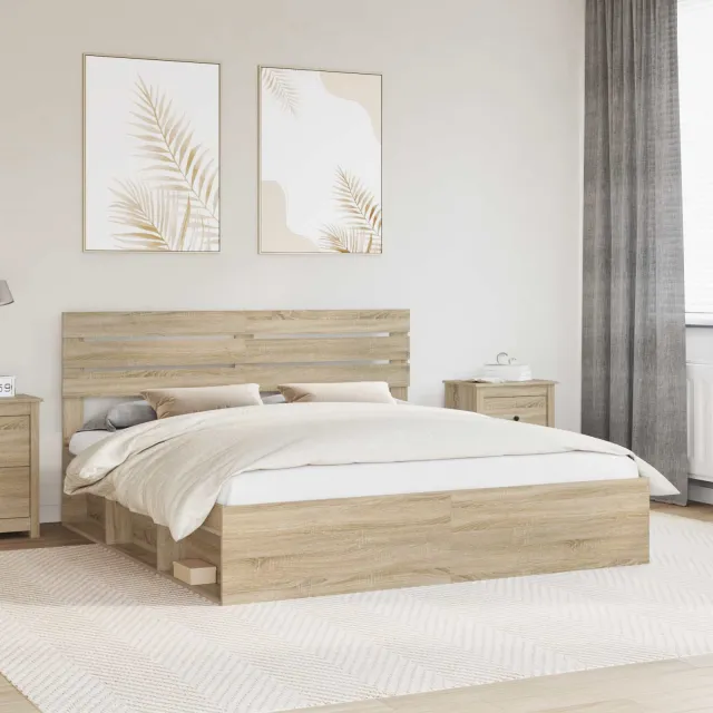 vidaXL Bedframe met hoofdeinde Sonoma 200 x 200 cm Massief grenenhout Bruin