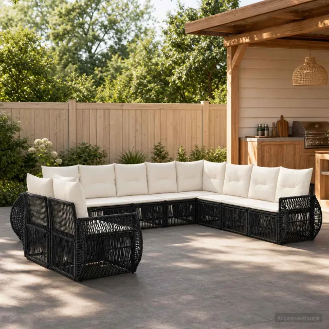 vidaXL Tuinbankenset 10 st Zwart en Cream Wit poly rattan, foto 2