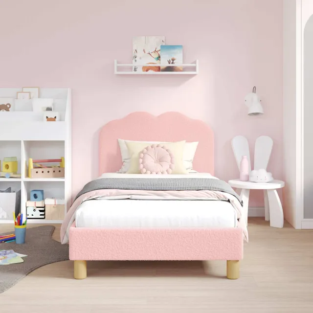 vidaXL Bedframe voor kinderen met hoofdbord Roze 80 x 160 cm Bouclé