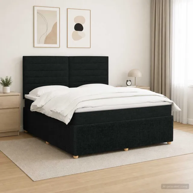vidaXL LED Boxspring Bed met Matras Zwart 180 x 200 cm Stof