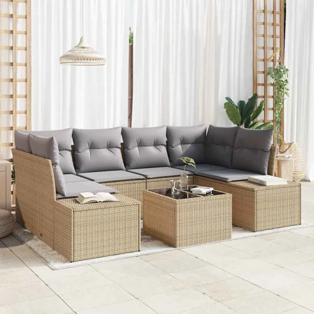 vidaXL Tuin Sofa Set 8 st Beige en Grijs poly rattan, foto 2