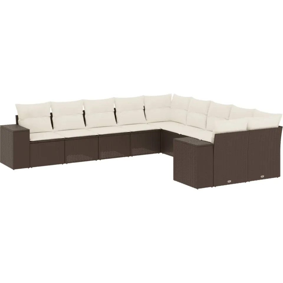 vidaXL 10-delige Loungeset met kussens poly rattan bruin, foto 3