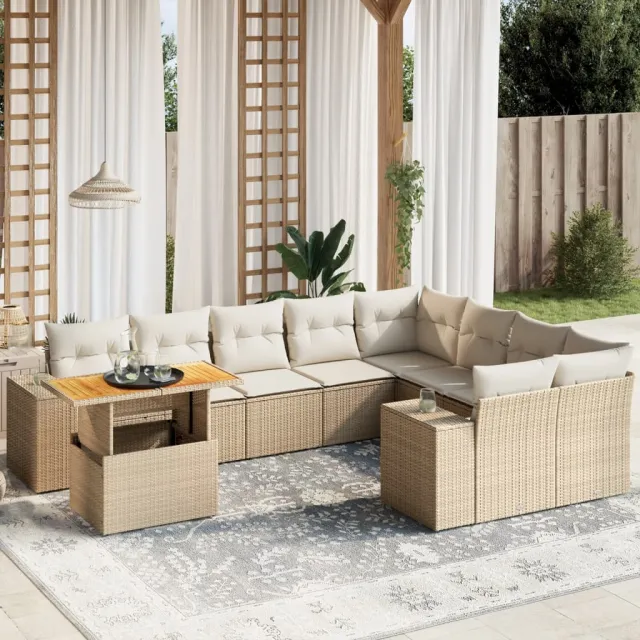 vidaXL 10-delige Loungeset met kussens poly rattan beige, foto 2