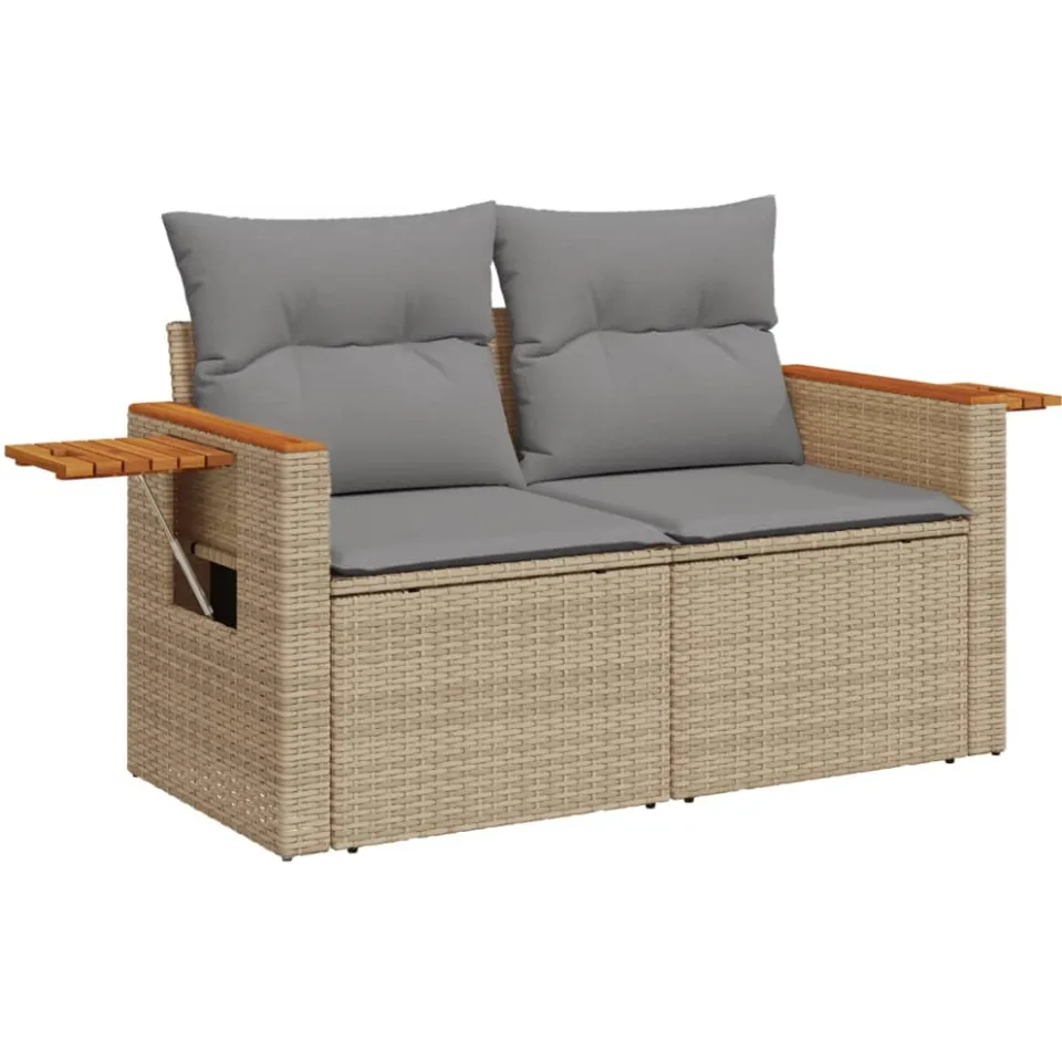 vidaXL 7-delige Loungeset met kussens poly rattan beige, foto 4