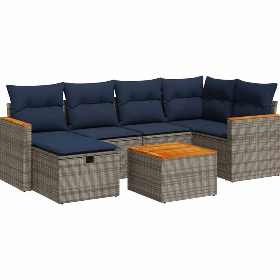 vidaXL 7-delige Loungeset met kussens poly rattan grijs, foto 3
