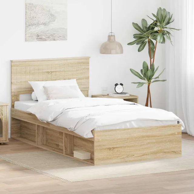 vidaXL Bedframe Sonoma Eiken 100 x 200 cm Massief grenenhout Bruin