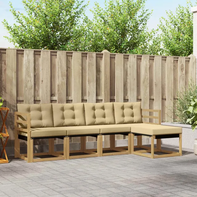 vidaXL Buiten bankenset 5 st 5-zits Wit en Beige