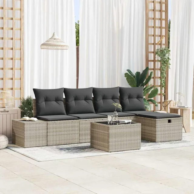 vidaXL Tuinbankenset 6 st Lichtgrijs poly rattan, foto 2