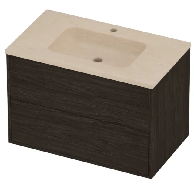 Proline Rollo Badmeubelset Hardsteen Elegant 1 Kraangat 80x46x54 cm Sand Stone Mokka Oak Eiken