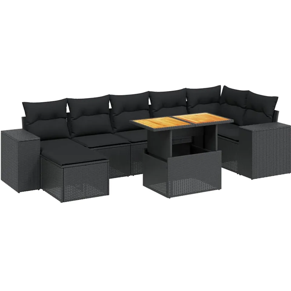vidaXL 8-delige Loungeset met kussens poly rattan zwart, foto 3