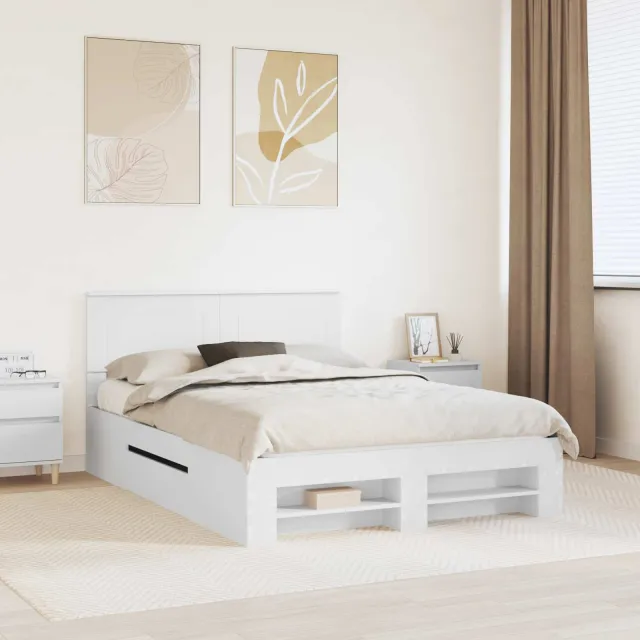 vidaXL Bedframe met hoofdeinde Wit 140 x 200 cm Bewerkt hout