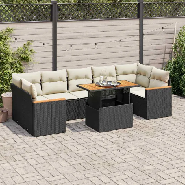vidaXL 8-delige Loungeset met kussens poly rattan acacia zwart, foto 2