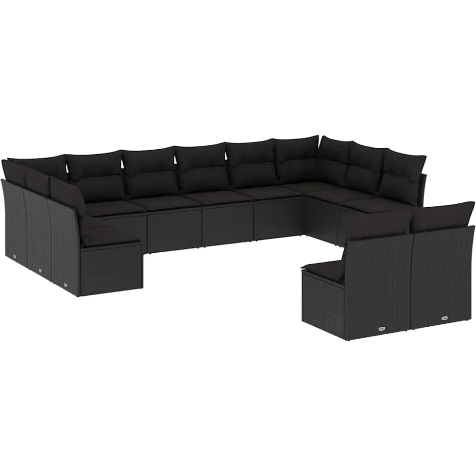 vidaXL 12-delige Loungeset met kussens poly rattan zwart, foto 3