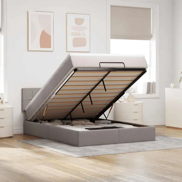 vidaXL Bed met matras 140x190 cm stof taupe