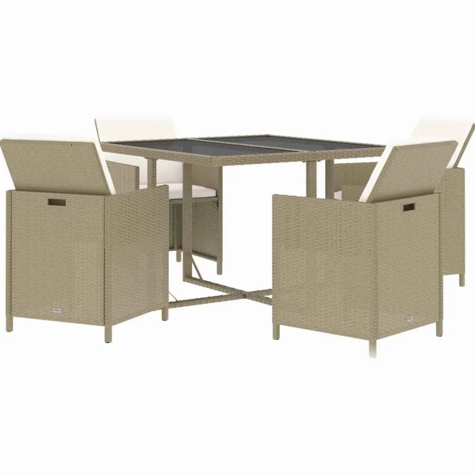 vidaXL 5-delige Tuinset met kussens poly rattan beige