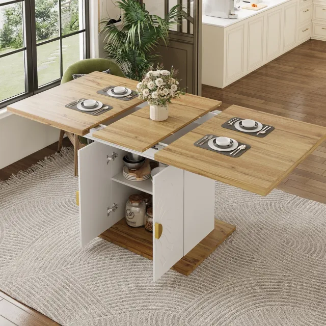 MODFU Eettafel - Uitschuifbaar Met Opbergruimte - MDF - Wit - 110-140 x 70 x 76,5 cm