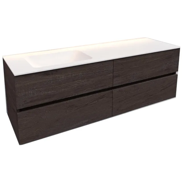 Boss & Wessing Badkamermeubel Solid Surface BWS Oslo 200x46 cm Wood Dark Brown Wasbak Links (0 kraangaten, 4 lades)