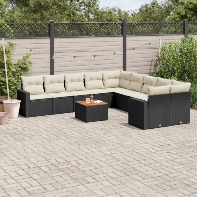 vidaXL 11-delige Loungeset met kussens poly rattan zwart, foto 2