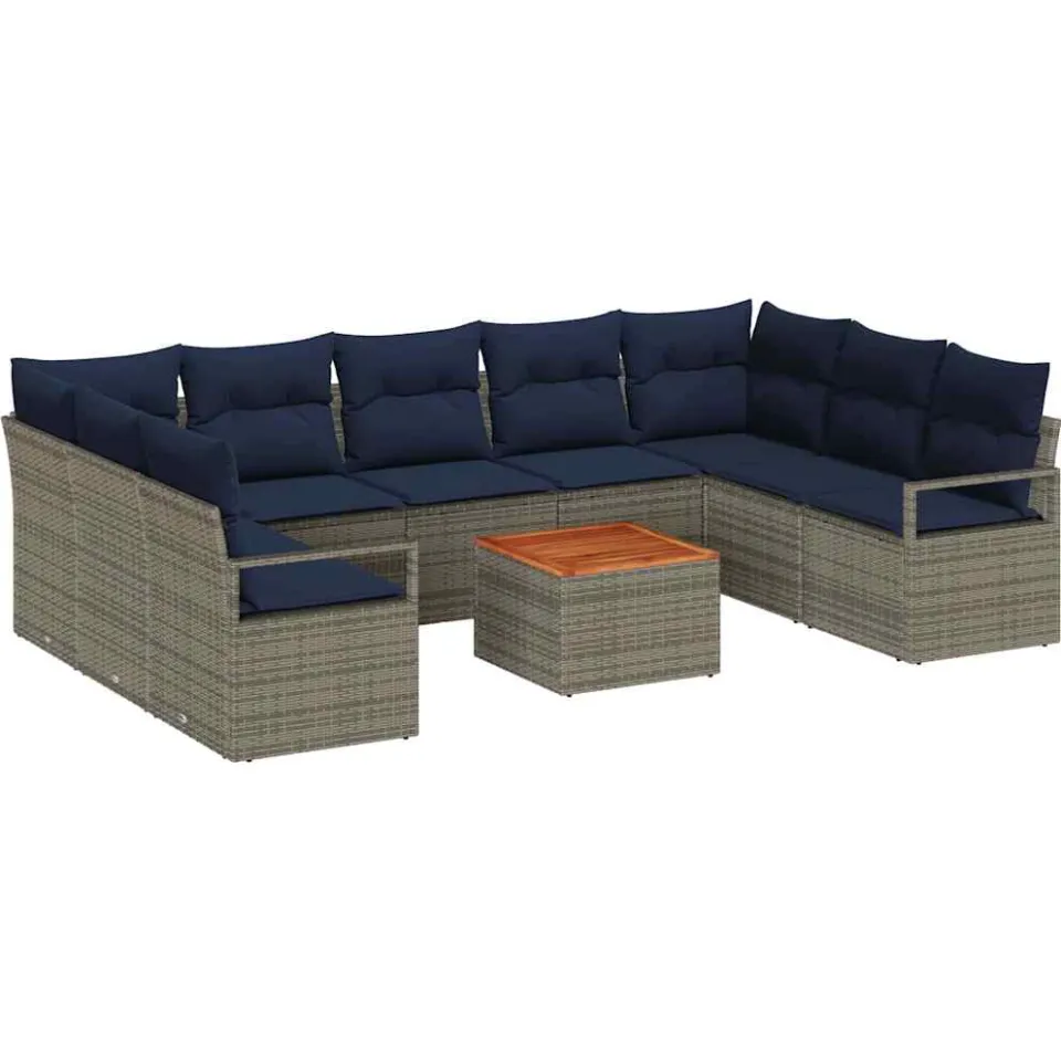 vidaXL Tuinbankenset 10 st Grijs poly rattan, foto 4