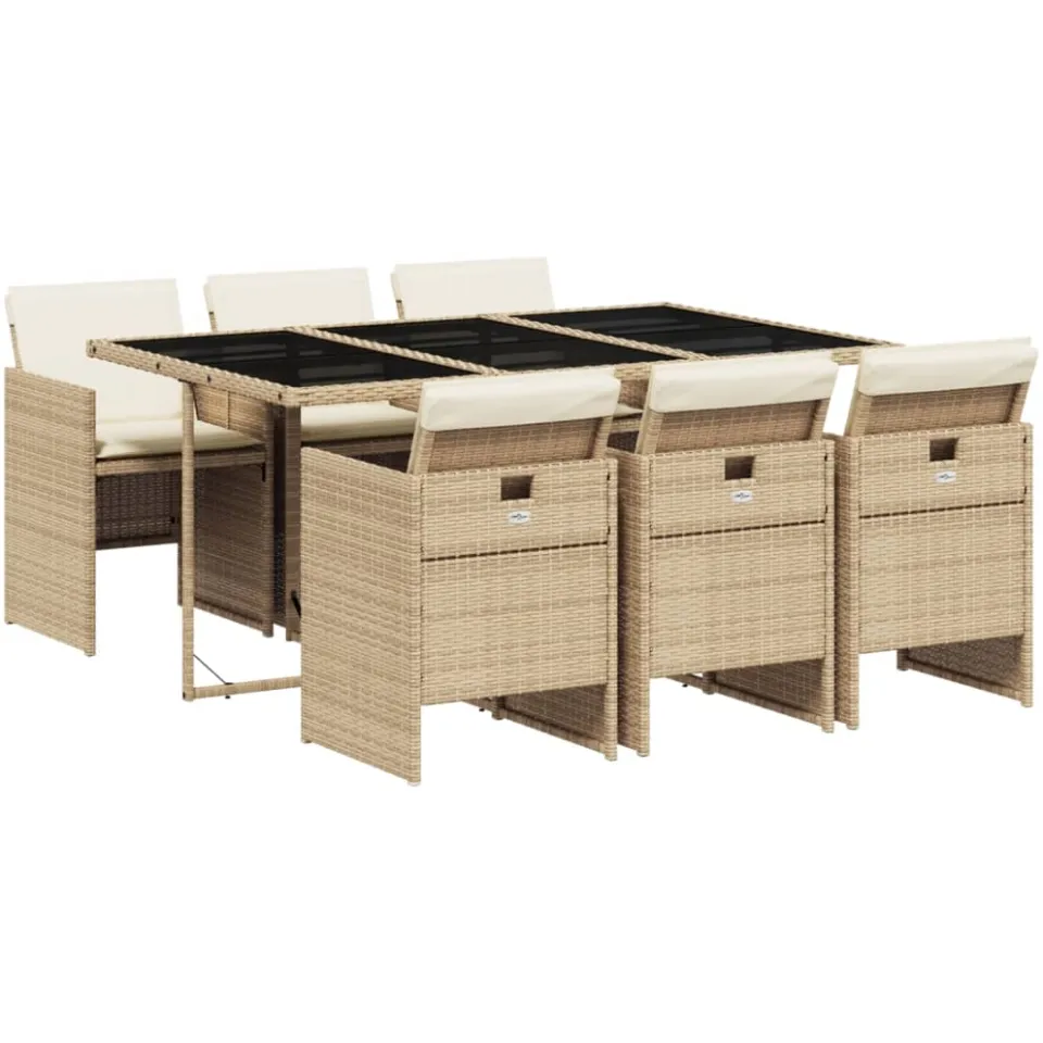 vidaXL 7-delige Tuinset met kussens poly rattan beige