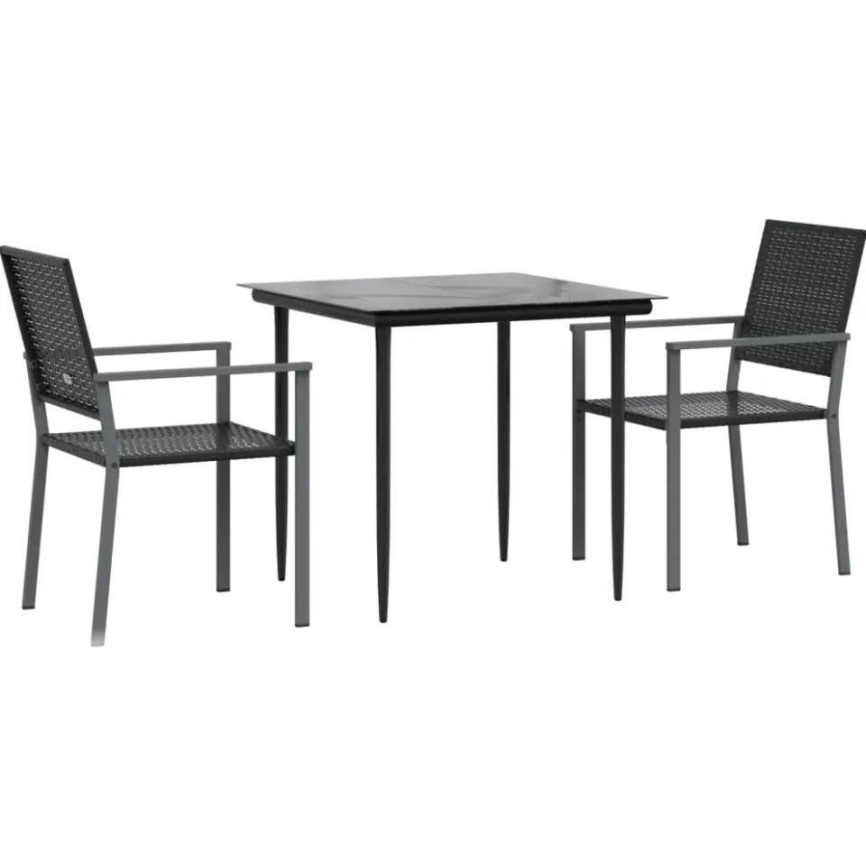 vidaXL 3-delige Tuinset met kussens poly rattan en staal Zwart