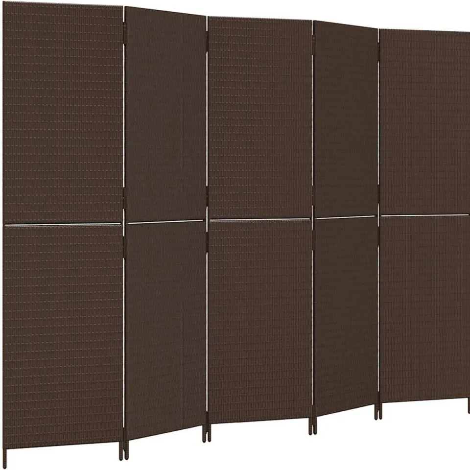 vidaXL Kamerscherm 5 panelen poly rattan bruin, foto 3
