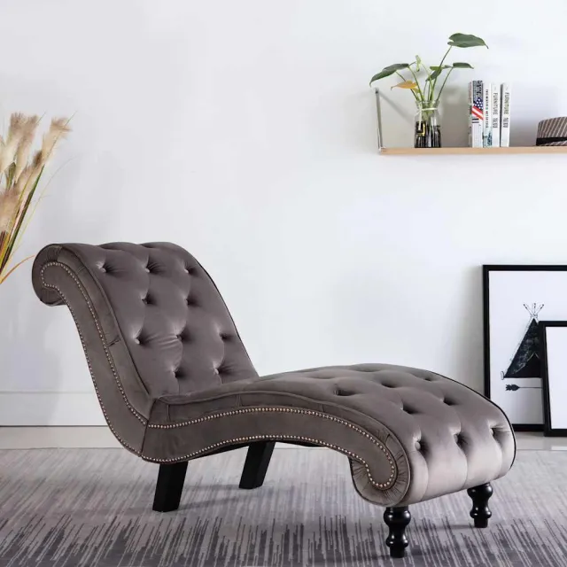 vidaXL Chaise longue fluweel grijs, foto 2