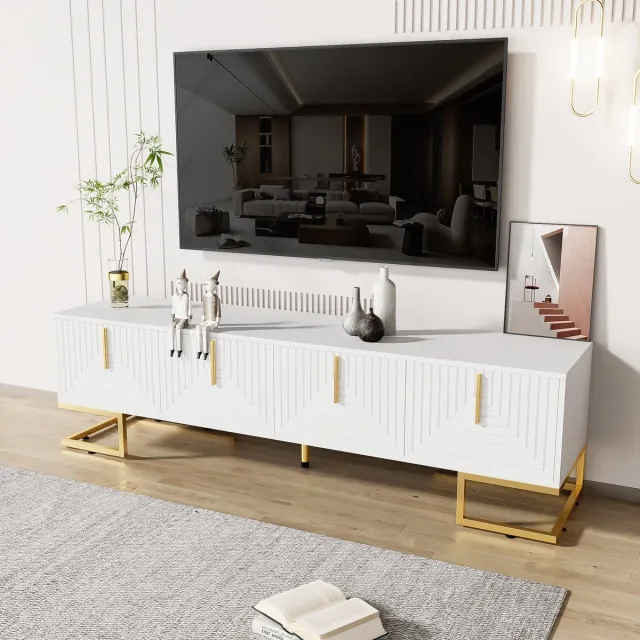 MODENUIT Tv-meubel - 4 Deuren Met Opbergruimte - Voor Woonkamer - Spaanplaat - 170x40x45,5 cm - Wit