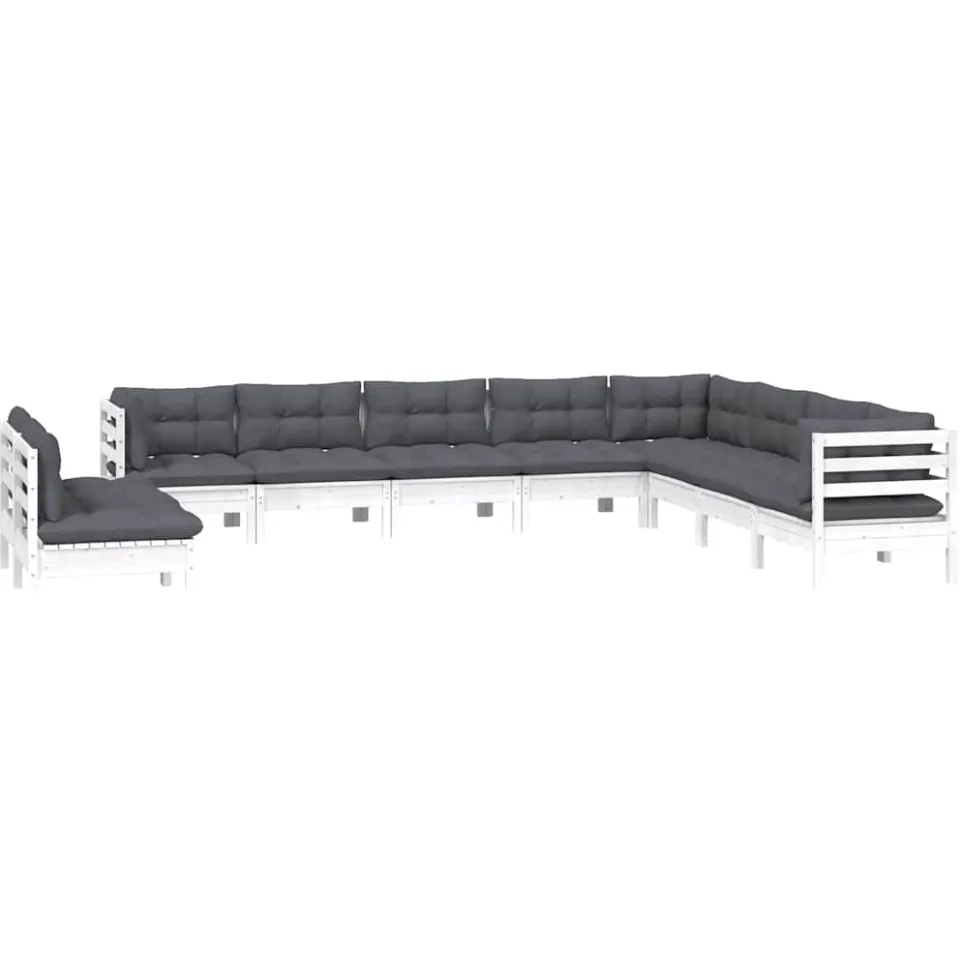 vidaXL 10-delige Loungeset met kussens massief grenenhout wit