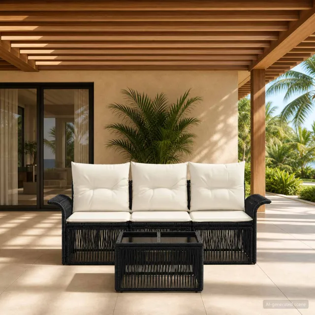 vidaXL Tuinbankenset 4 st Zwart poly rattan, foto 2