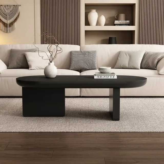 STILVORA Salontafel - Ovale Minimalistische Koffietafel - Voor Woonkamer En Bankopstelling - MDF - Zwart - 119,7x49,8x35,5 Cm