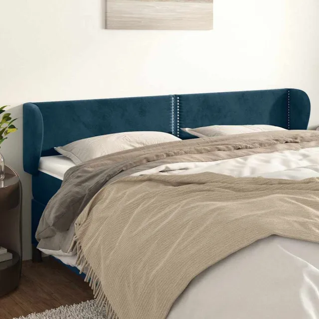 vidaXL Hoofdbord met randen 203x23x78/88 cm fluweel donkerblauw