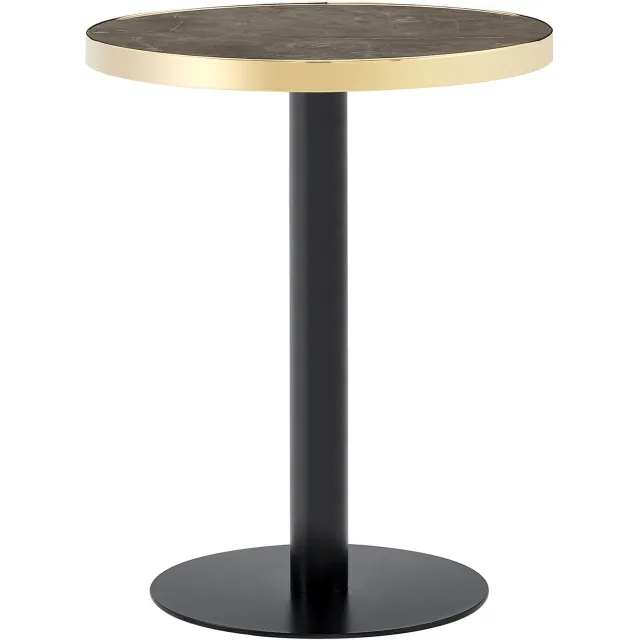 SONNENH Ronde bijzettafel met goudkleurige rand en metalen voet - Ø 60 cm - grijze marmerlook Grijze marmerlook / Zwart / Goudkleurig