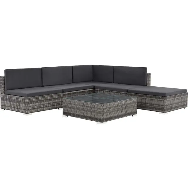 vidaXL 6-delige Loungeset met kussens poly rattan grijs