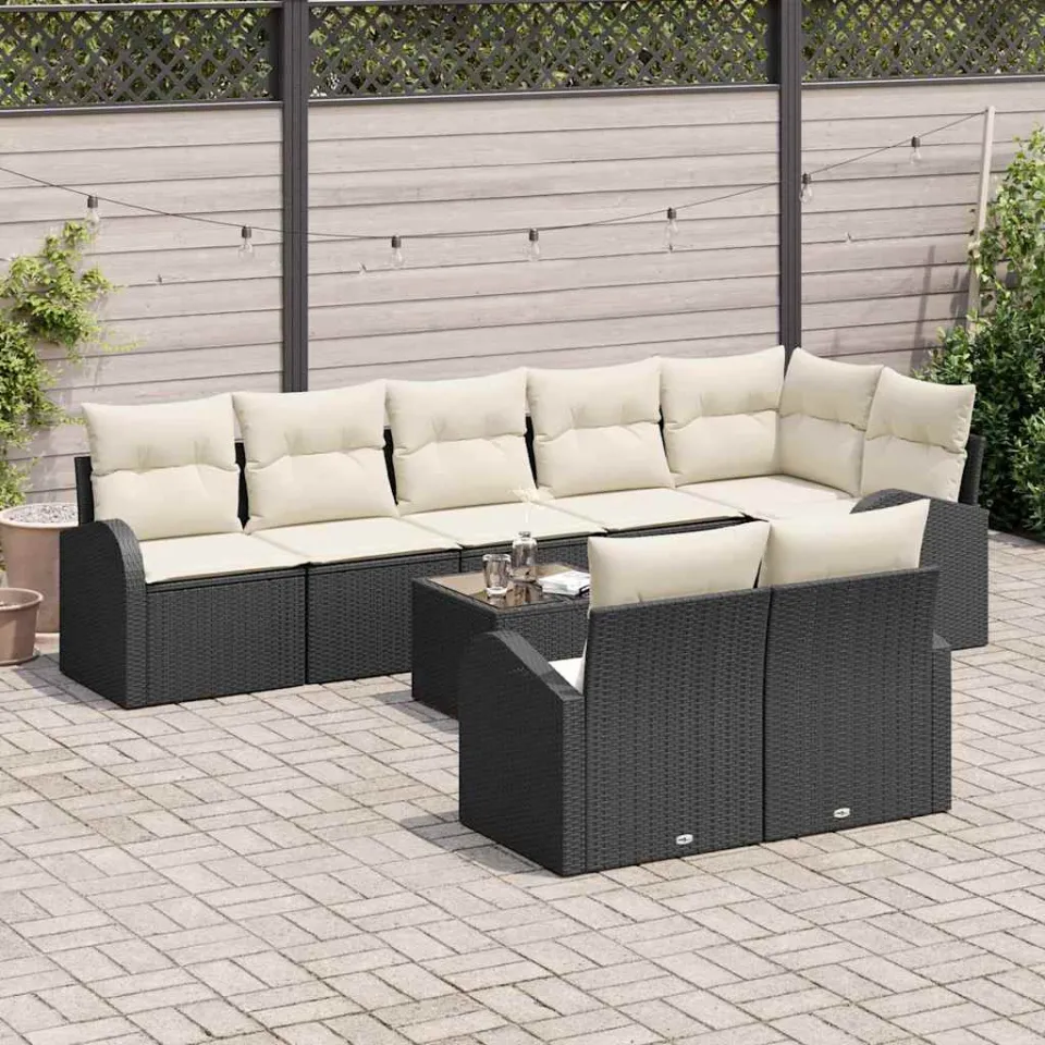 vidaXL Tuinbankenset 9 st Zwart en Wit poly rattan, foto 3