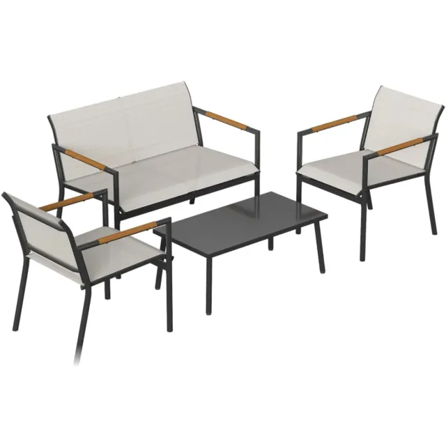 ZYLARO Tuinset - Loungeset met 2-Zitsbank, 2 Fauteuils, Salontafel & Kussens - Ademende Tuinmeubelset voor 4 Personen - Tuinbank - Zitset - Tuinsalon voor 4 Personen - Zitgroep -voor Terras, Balkon, Tuin Wit + Crème Wit