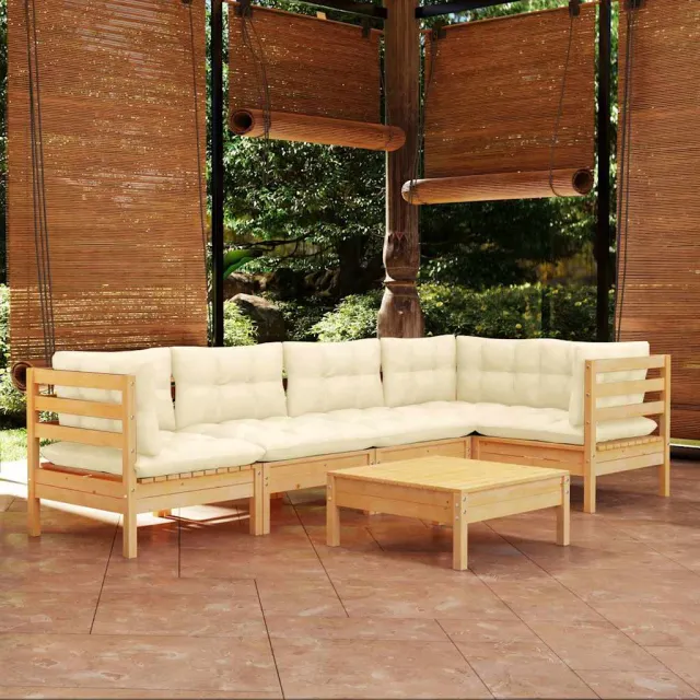vidaXL 6-delige Loungeset met crèmekleurige kussens grenenhout, foto 2