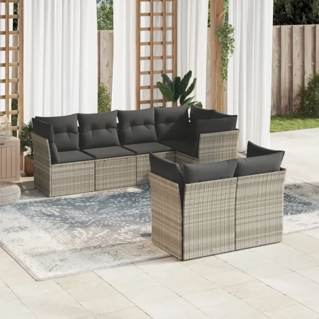 vidaXL 7-delige Loungeset met kussens poly rattan lichtgrijs grijs, foto 2