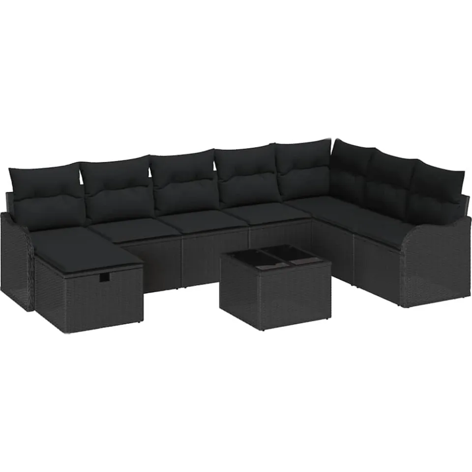 vidaXL Tuin Sofa Set 9 st Zwart poly rattan, foto 4