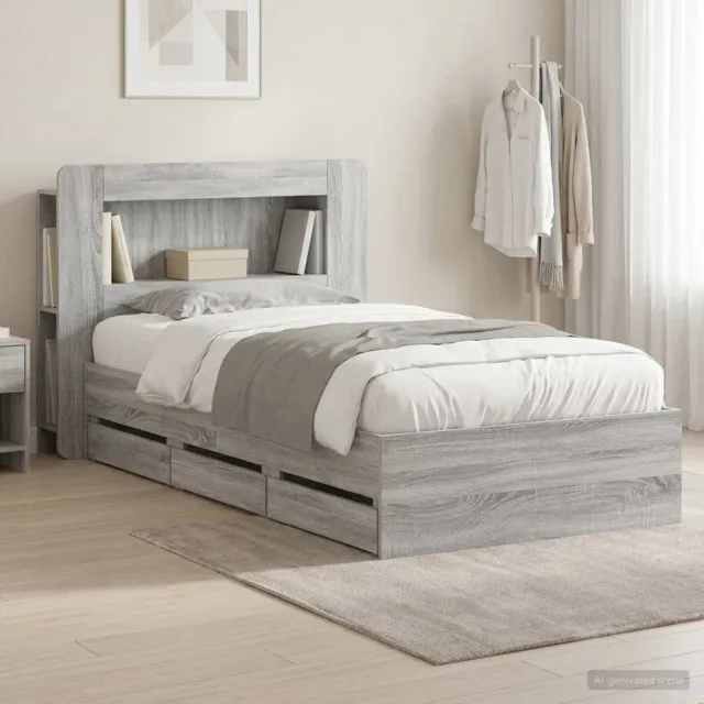 vidaXL Bedframe met opbergruimte en hoofdbord Grijs Sonoma 75 x 190 cm