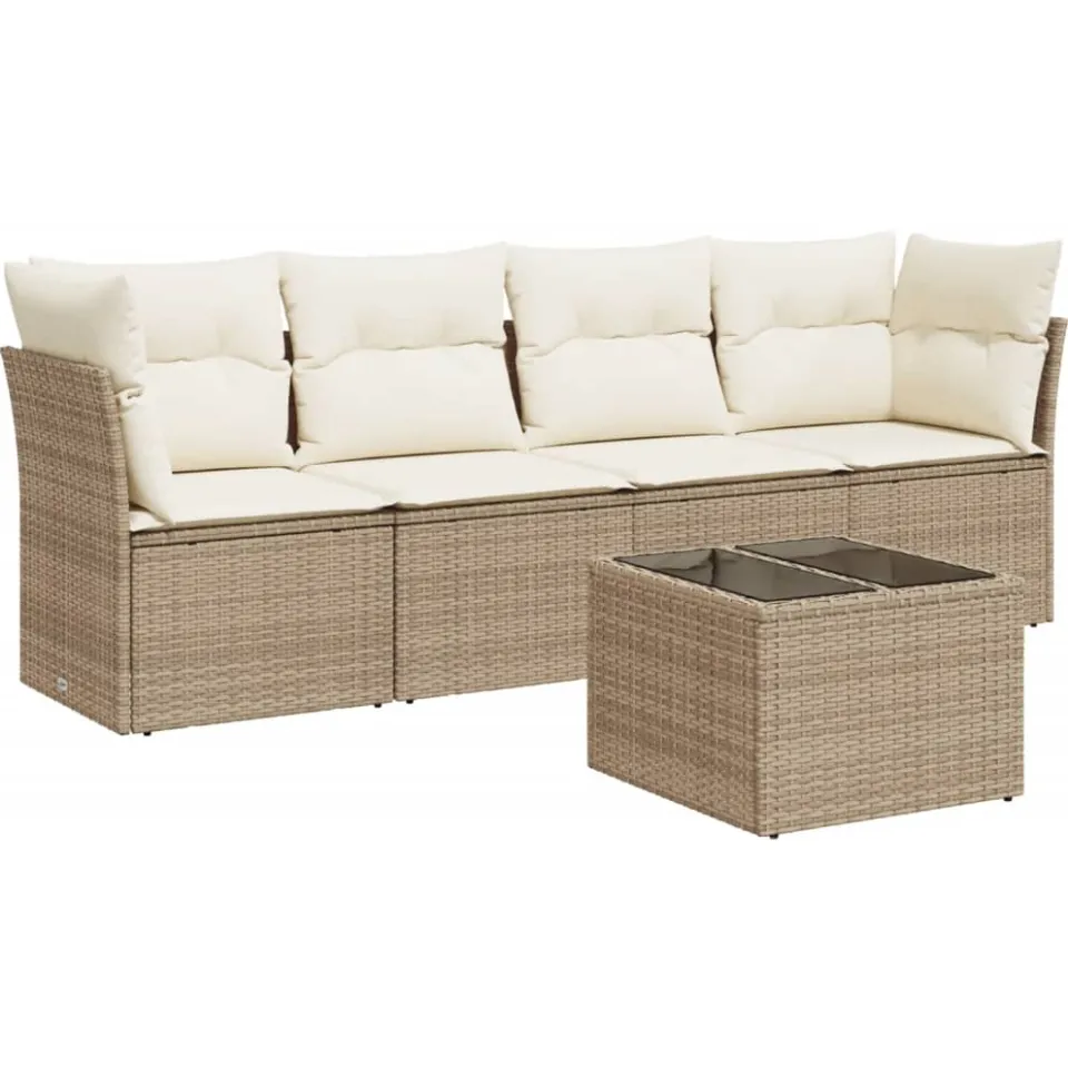 vidaXL 5-delige Loungeset met kussens poly rattan beige